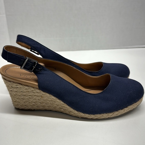 Vionic Coralina Supportive Wedge Sandal Shoes Wedges Navy Blue Women’s Size 9.5 - Picture 1 of 10